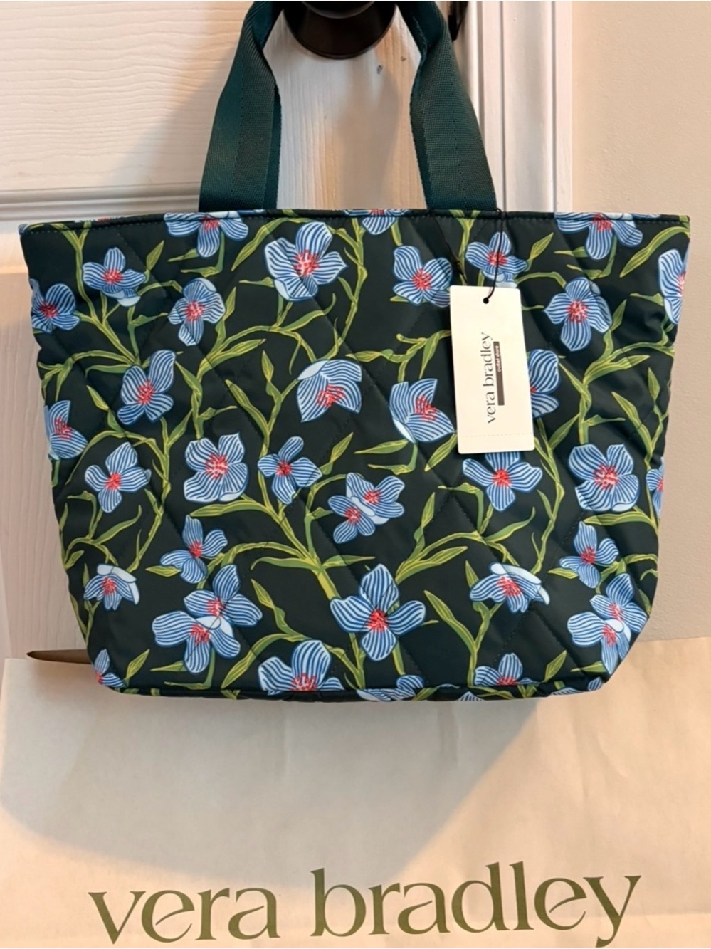 Vera Bradley Navy Green Floral Quilted Lunch Tote